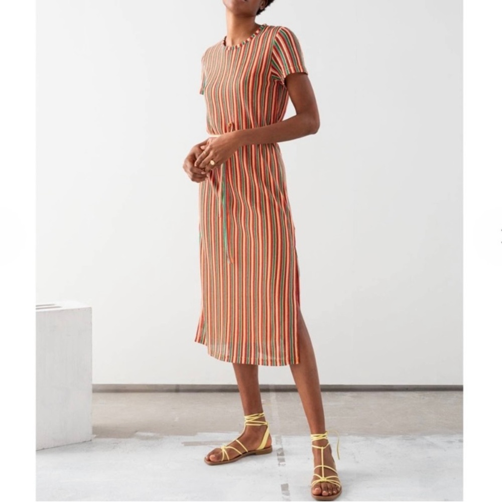 & Other Stories Paris Atelier Striped belted T-shirt dress 0